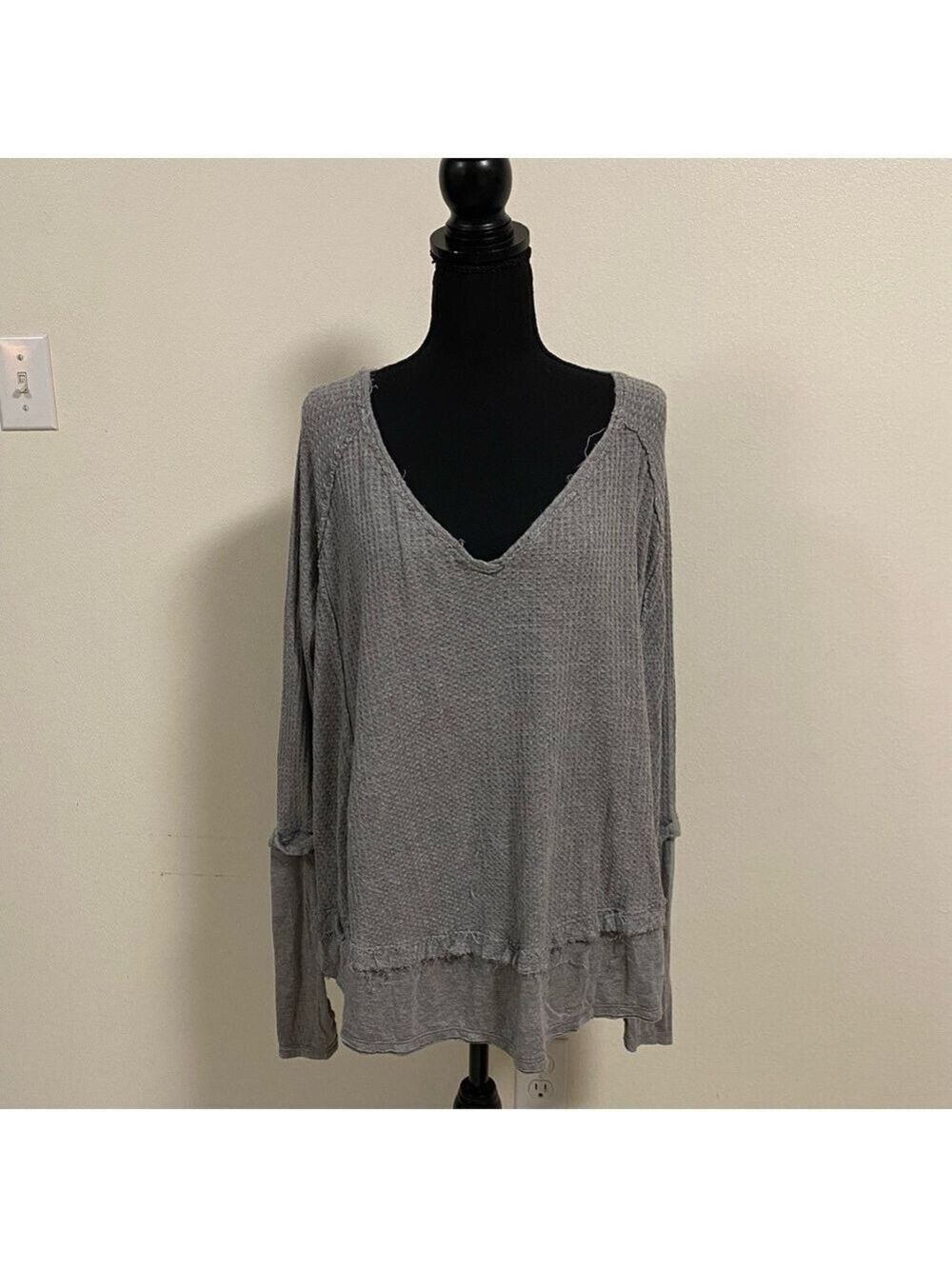 Free People Sweater Womens Size Small Gray Laguna Waffle knit Thermal Sweater